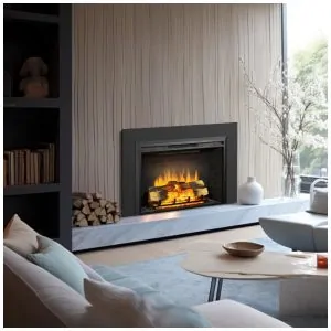 Lareira Elétrica Legend Flame Preta Embutida Encaixe Som Crepitante Kit de Acabamento 1500W 120V Carl 121.2 cm L X 78 cm A