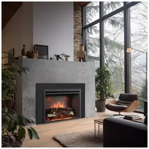 Lareira Elétrica de Embutir PuraFlame Preto Western com Som de Crepitar, Controle Remoto e Aquecedor 750 1500W 120V 112 cm L X 80 cm A