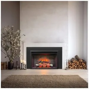 Lareira Elétrica PuraFlame Western Preto com Kit de Moldura Tronco em Resina 112cm L X68.6 cm A 120V