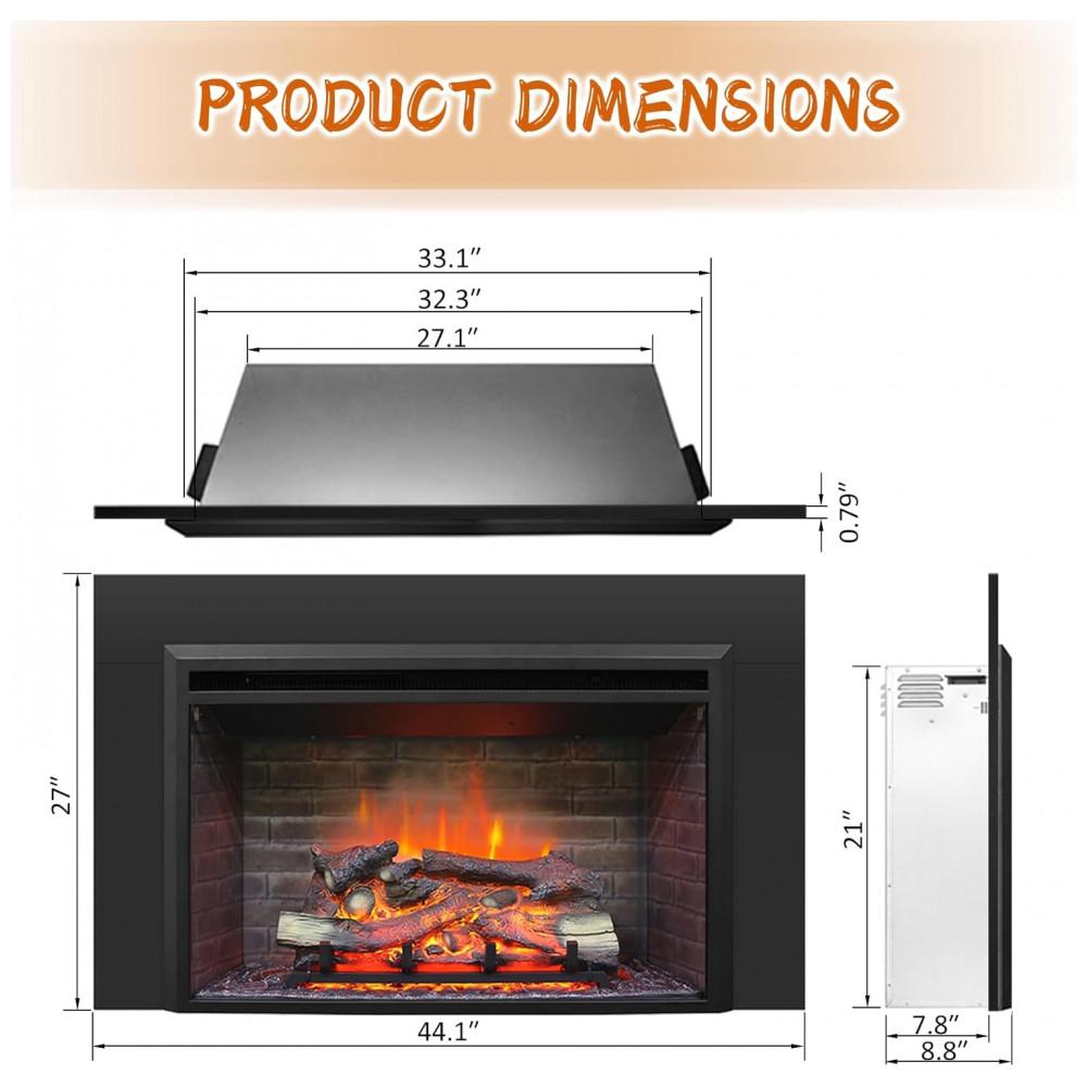Lareira Elétrica PuraFlame Western Preto com Kit de Moldura Tronco em Resina 112cm L X68.6 cm A 120V