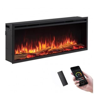 Lareira Elétrica Smart de Embutir na Parede LegendFlame Preta 750W 1500W 120V 127 cm largura x 48 cm altura