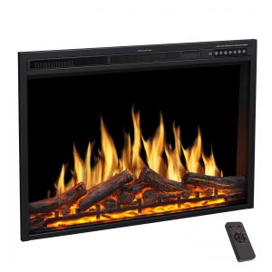 Lareira Elétrica de Embutir A66x93L com Controle Remoto e Chamas Ajustável, 110V 1500W, R.W.FLAME, Preta