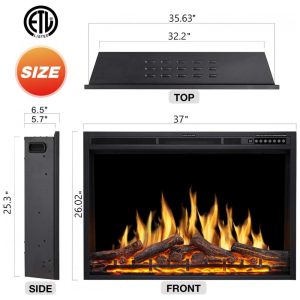 Lareira Elétrica de Embutir A66x93L com Controle Remoto e Chamas Ajustável, 110V 1500W, R.W.FLAME, Preta