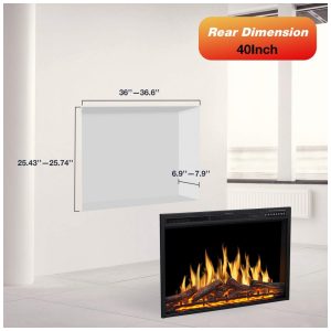 Lareira Elétrica de Embutir A66x93L com Controle Remoto e Chamas Ajustável, 110V 1500W, R.W.FLAME, Preta