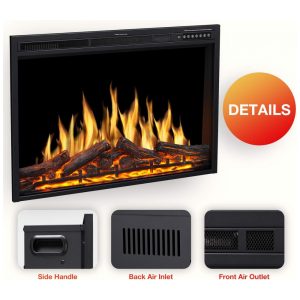 Lareira Elétrica de Embutir A66x93L com Controle Remoto e Chamas Ajustável, 110V 1500W, R.W.FLAME, Preta