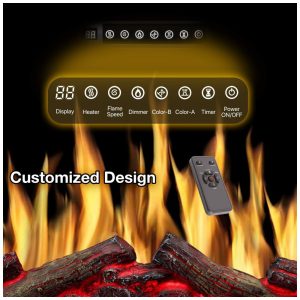 Lareira Elétrica de Embutir A66x93L com Controle Remoto e Chamas Ajustável, 110V 1500W, R.W.FLAME, Preta
