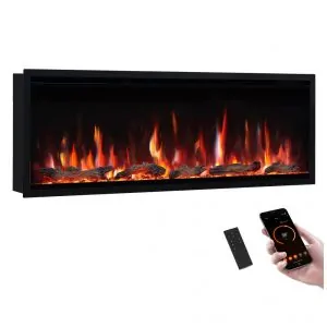 Lareira Elétrica Linear PuraFlame Preta Design Slim com 9 Cores de Chama e Controle por Voz 127 cm L X 44.9 cm A 120V