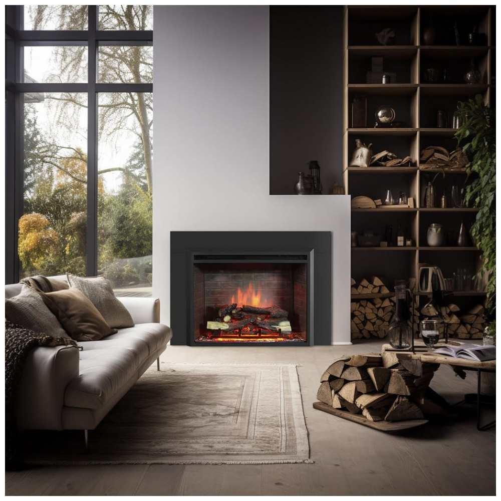 Lareira Elétrica de Embutir PuraFlame Western Preta com Kit de Acabamento e Controle Remoto 750 1500W 120V 103.9 cm L X73.9 cm A