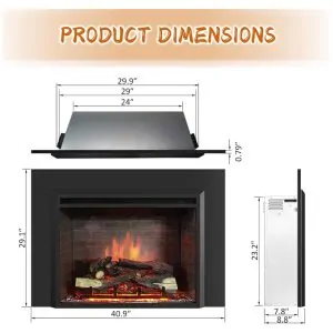 Lareira Elétrica de Embutir PuraFlame Western Preta com Kit de Acabamento e Controle Remoto 750 1500W 120V 103.9 cm L X73.9 cm A