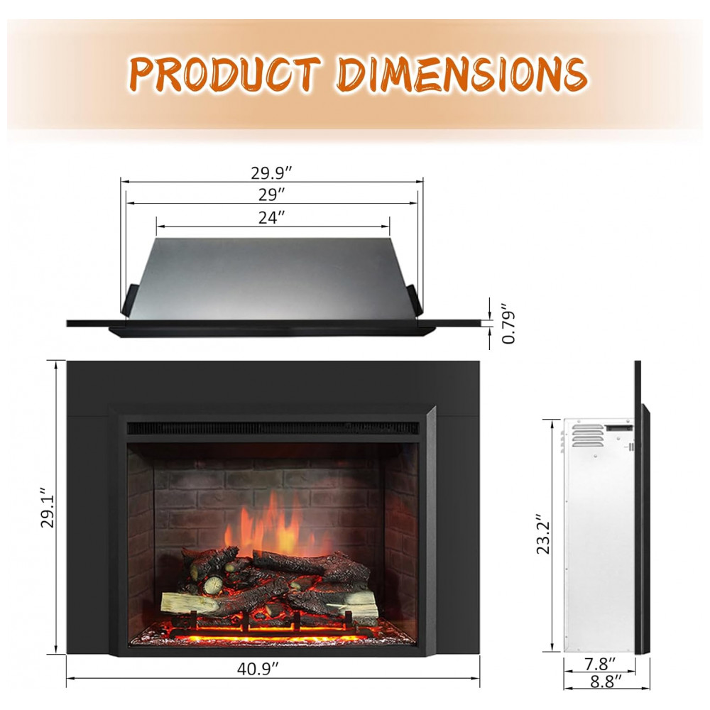 Lareira Elétrica de Embutir PuraFlame Western Preta com Kit de Acabamento e Controle Remoto 750 1500W 120V 103.9 cm L X73.9 cm A