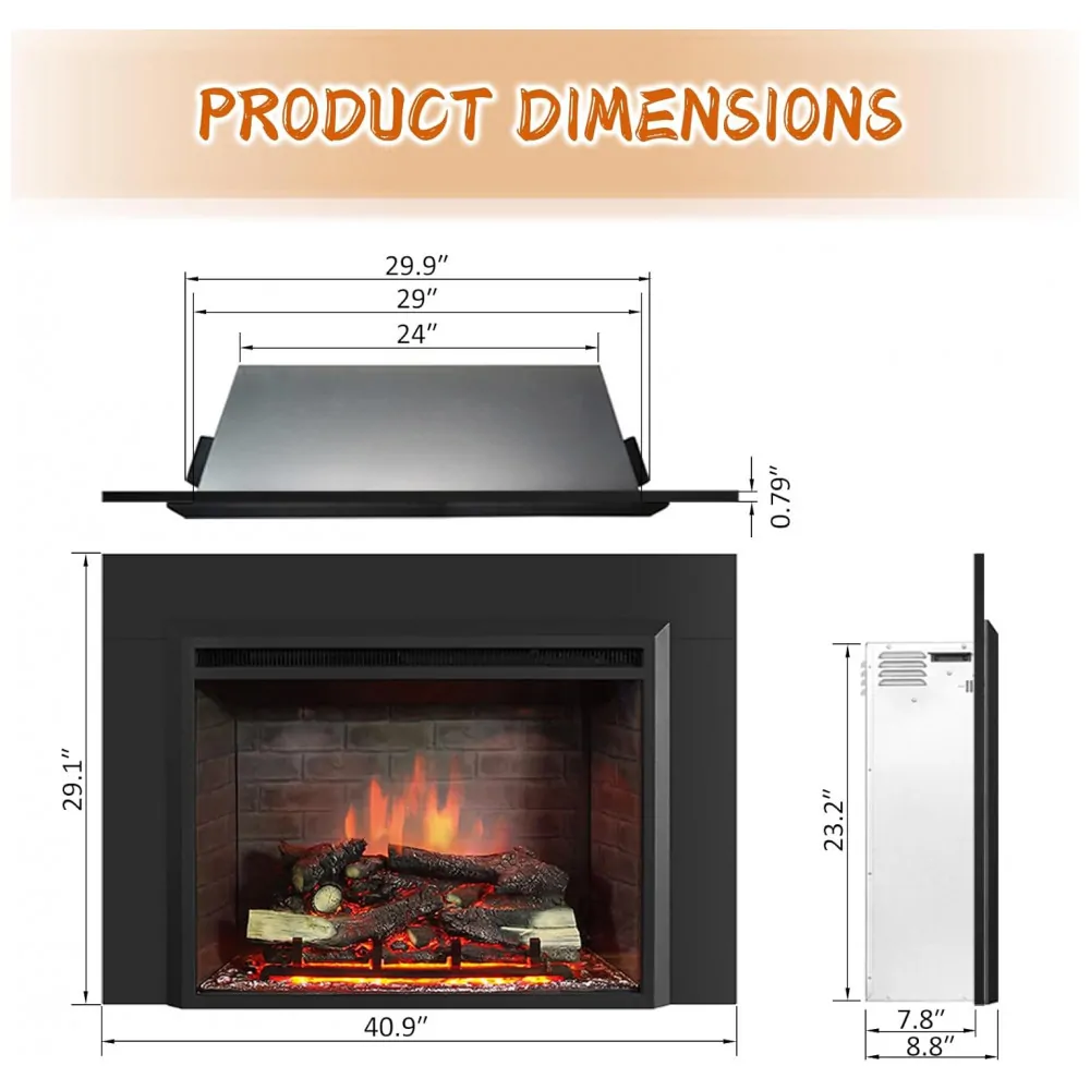 Lareira Elétrica de Embutir PuraFlame Western Preta com Kit de Acabamento e Controle Remoto 750 1500W 120V 103.9 cm L X73.9 cm A