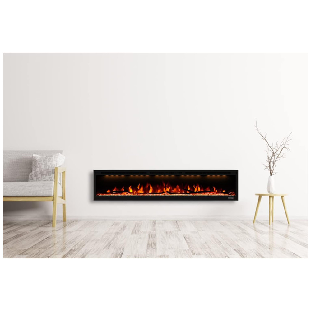 Lareira Elétrica de Embutir A43x219L com Controle Remoto e Proteção contra Superaquecimento, 110V 1500W, Valuxhome, Preta