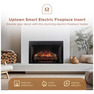 Lareira Elétrica Modern Ember 99x63cm 1500W WiFi Alexa Chamas LED Embutir 110V