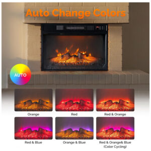 Lareira Elétrica VINGLI 62x46cm 1400W 6 Cores Chamas LED Embutir 110V