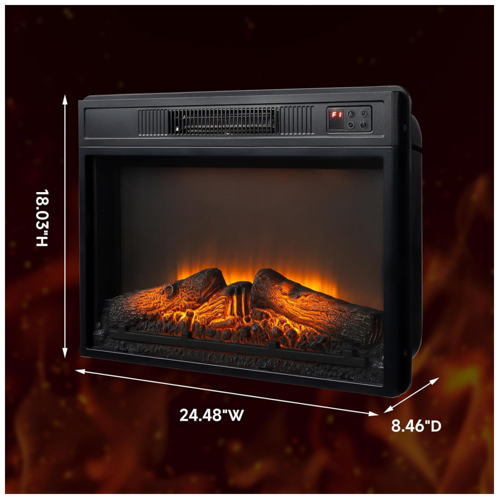 Lareira Elétrica VINGLI 62x46cm 1400W 6 Cores Chamas LED Embutir 110V