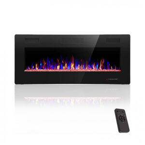 Lareira Elétrica Crzoe 107x46cm 1500W LED 12 Cores Timer Embutir 110V