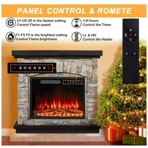 Lareira Elétrica BOSSIN 92x87cm 1500W Chamas 3D Quartzo Cinza Portátil 110V