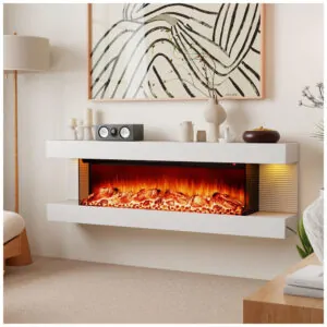 Lareira Elétrica ORALNER 127x42cm 1500W 3 Lados 12 Cores Parede 110V