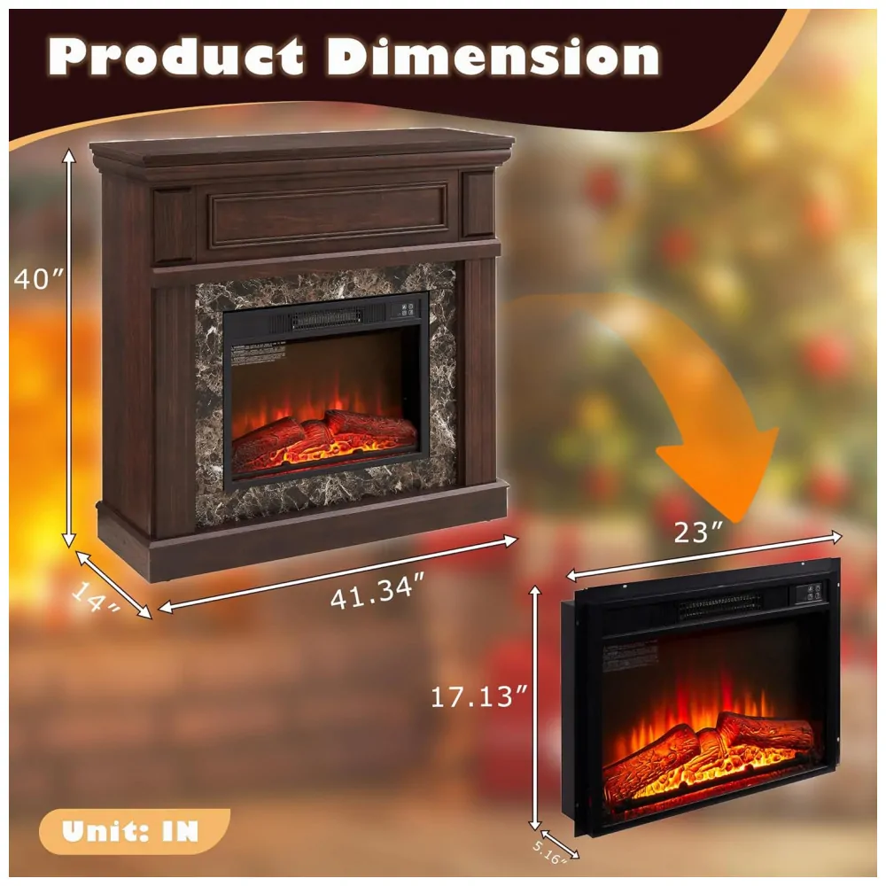 Lareira Elétrica Eyisean 107x102cm 1400W Chamas LED Móvel Cerejeira 110V