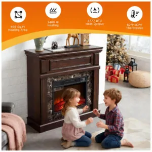 Lareira Elétrica Eyisean 107x102cm 1400W Chamas LED Móvel Cerejeira 110V