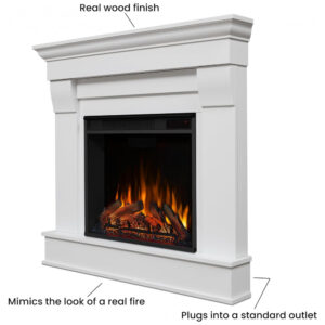 Lareira Elétrica Real Flame 104x95cm 1500W Chamas 6 Cores Mantel Branca 110V