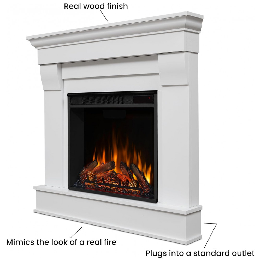 Lareira Elétrica Real Flame 104x95cm 1500W Chamas 6 Cores Mantel Branca 110V