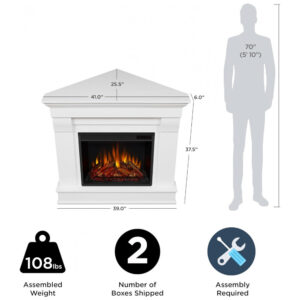 Lareira Elétrica Real Flame 104x95cm 1500W Chamas 6 Cores Mantel Branca 110V