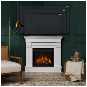 Lareira Elétrica Real Flame 104x95cm 1500W Chamas 6 Cores Mantel Branca 110V