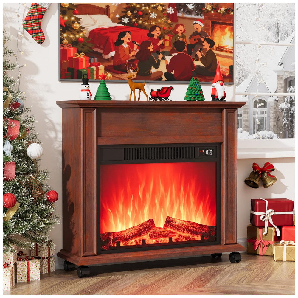 Lareira Elétrica HDDDZSW 78x70cm 1400W Chamas 3D Timer Móvel Cereja 110V