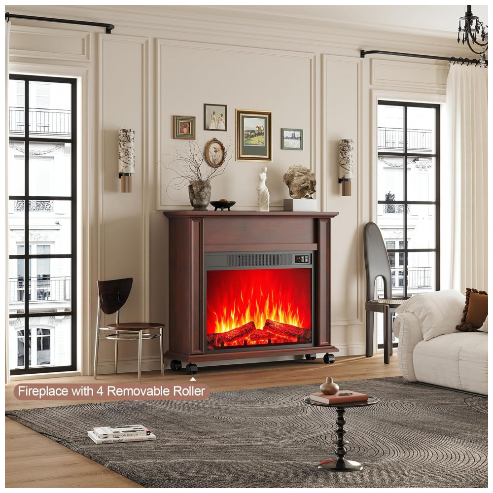 Lareira Elétrica HDDDZSW 78x70cm 1400W Chamas 3D Timer Móvel Cereja 110V