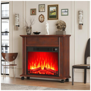 Lareira Elétrica HDDDZSW 78x70cm 1400W Chamas 3D Timer Móvel Cereja 110V