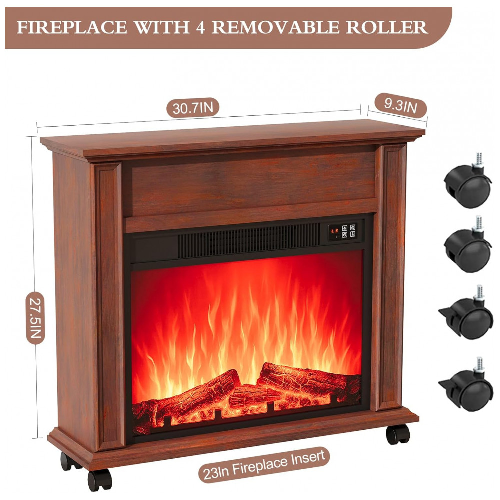 Lareira Elétrica HDDDZSW 78x70cm 1400W Chamas 3D Timer Móvel Cereja 110V
