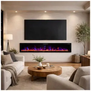 Lareira Elétrica Kucreiheat 203x46cm 1500W LED 12 Cores Embutir 110V