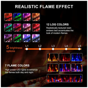 Lareira Elétrica Kucreiheat 203x46cm 1500W LED 12 Cores Embutir 110V