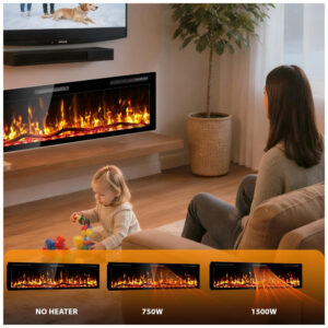 Lareira Elétrica Kucreiheat 203x46cm 1500W LED 12 Cores Embutir 110V