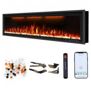 Lareira Elétrica Vinemount 122x43cm 1500W WiFi Alexa APP Embutir 110V
