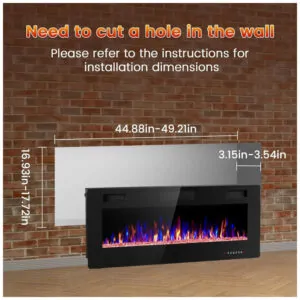 Lareira Elétrica Electactic 127x46cm 1500W Chamas LED 12 Cores Embutir 110V