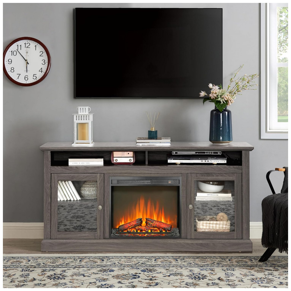 Lareira Elétrica Innoflame 61x51cm 1400W Embutir Timer Controle Remoto 110V