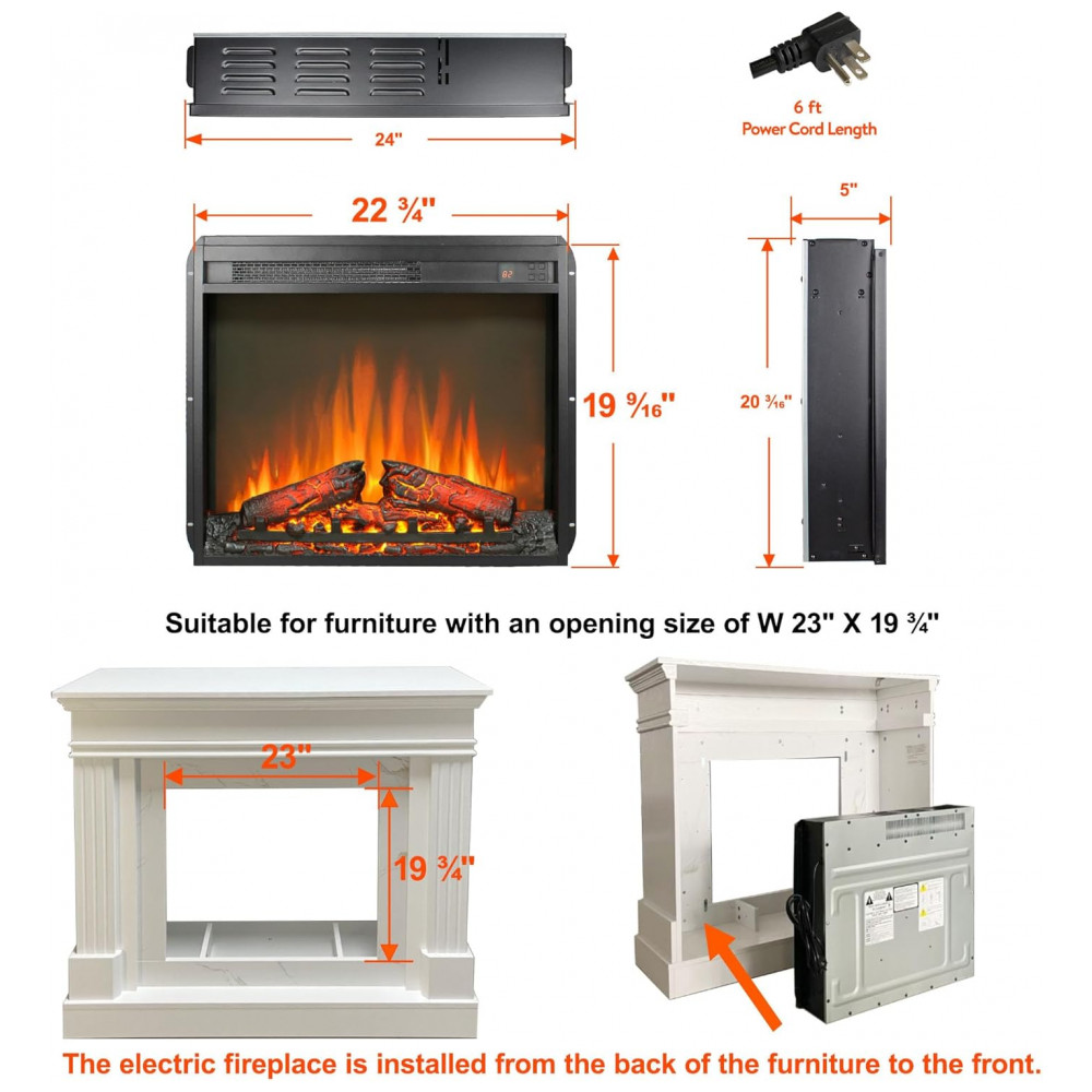 Lareira Elétrica Innoflame 61x51cm 1400W Embutir Timer Controle Remoto 110V