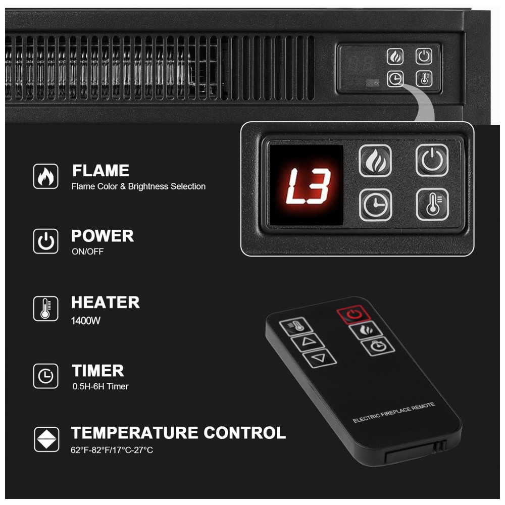 Lareira Elétrica BOSHIRO 112x92cm 1400W Chamas LED Rack TV Farmhouse 110V