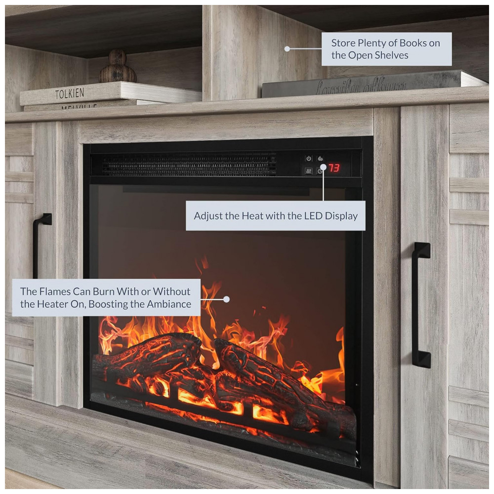 Lareira Elétrica BELLEZE 119x40x73cm 1400W Rack TV Cinza Gavetas 110V
