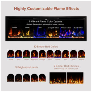 Lareira Elétrica Modern Ember 163x106cm 1465W Alexa WiFi 15 Cores Madeira 110V