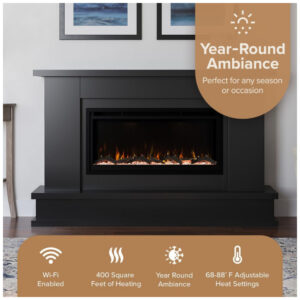Lareira Elétrica Modern Ember 163x106cm 1465W Alexa WiFi 15 Cores Madeira 110V