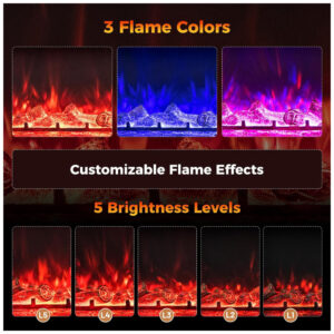 Lareira Elétrica Costway 91x53cm 1500W Chamas LED 3 Cores Embutir 110V