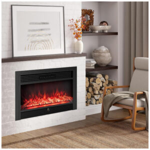 Lareira Elétrica Costway 91x53cm 1500W Chamas LED 3 Cores Embutir 110V