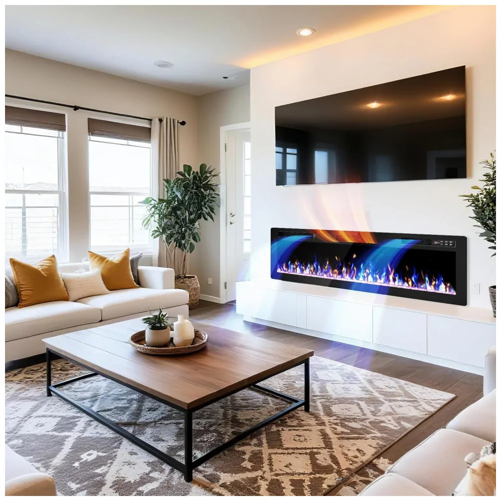 Lareira Elétrica Vendorz 183x46cm 1500W Ultra Fina 12 Cores Embutir 110V