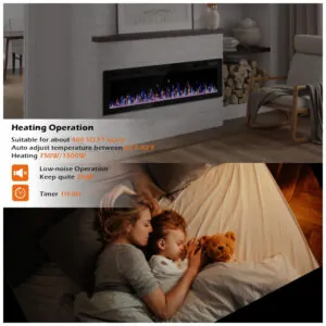 Lareira Elétrica Vendorz 183x46cm 1500W Ultra Fina 12 Cores Embutir 110V