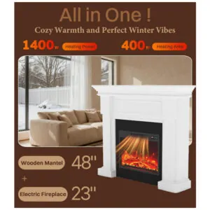 MEIGESI Lareira Elétrica 48 com Móvel, Aquecedor 1400W, Controle Remoto e 4 Níveis de Chama Design Elegante e Funcional