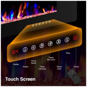 Lareira Elétrica ZAFRO 107x46cm 1500W 12 Cores LED Ultra Fino Embutir 110V
