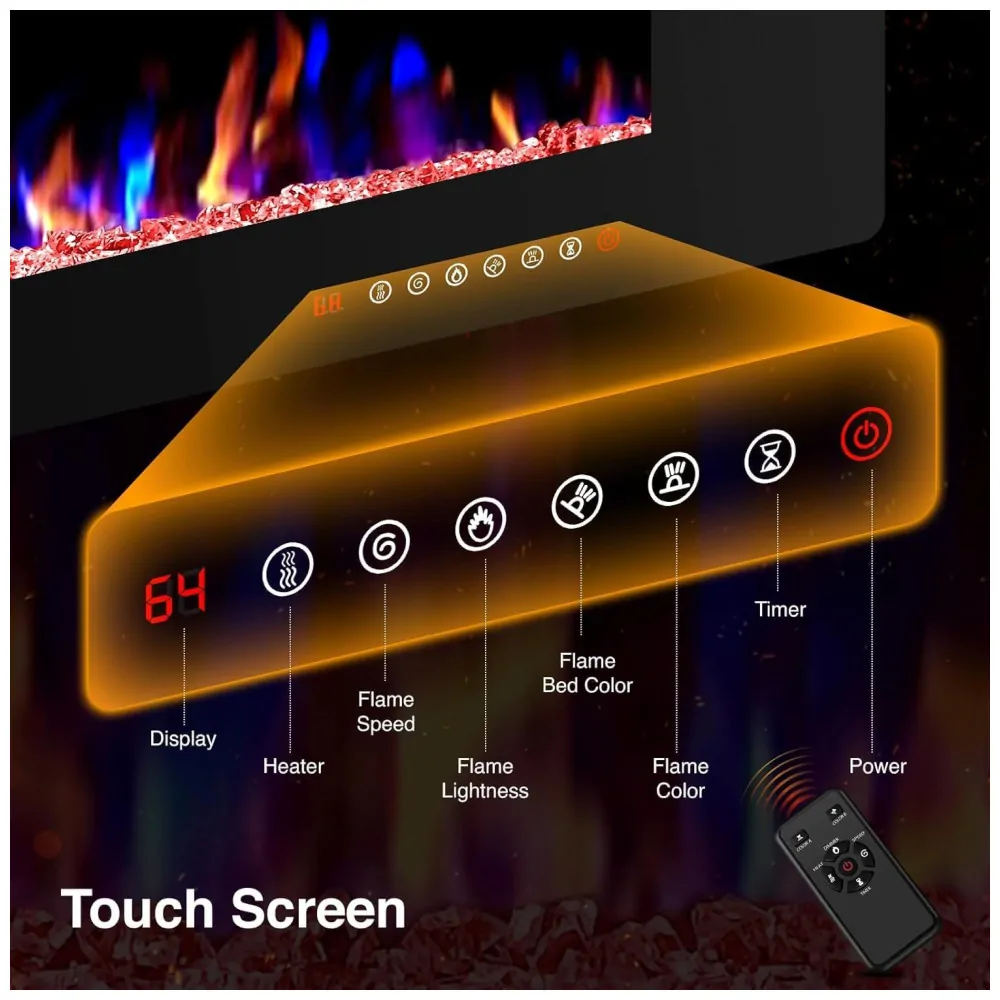 Lareira Elétrica ZAFRO 107x46cm 1500W 12 Cores LED Ultra Fino Embutir 110V